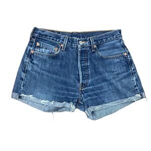 Levi’s 501 Hi Waist Button Fly Denim Cutoff Cuffed Hems Jean Shorts
